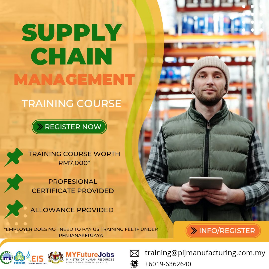 PIJMSdnBhd's tweet photo. Kini kursus bernilai RM7,000 boleh disertai oleh pekerja baru dan majikan tidak perlu bayar RM7,000 tersebut kepada kami untuk sertai... 

Hanya perlu daftar kursus kami SUPPLY CHAIN MANAGEMENT di portal PenjanaKerjaya shj. https://t.co/VcAuvz9m9a