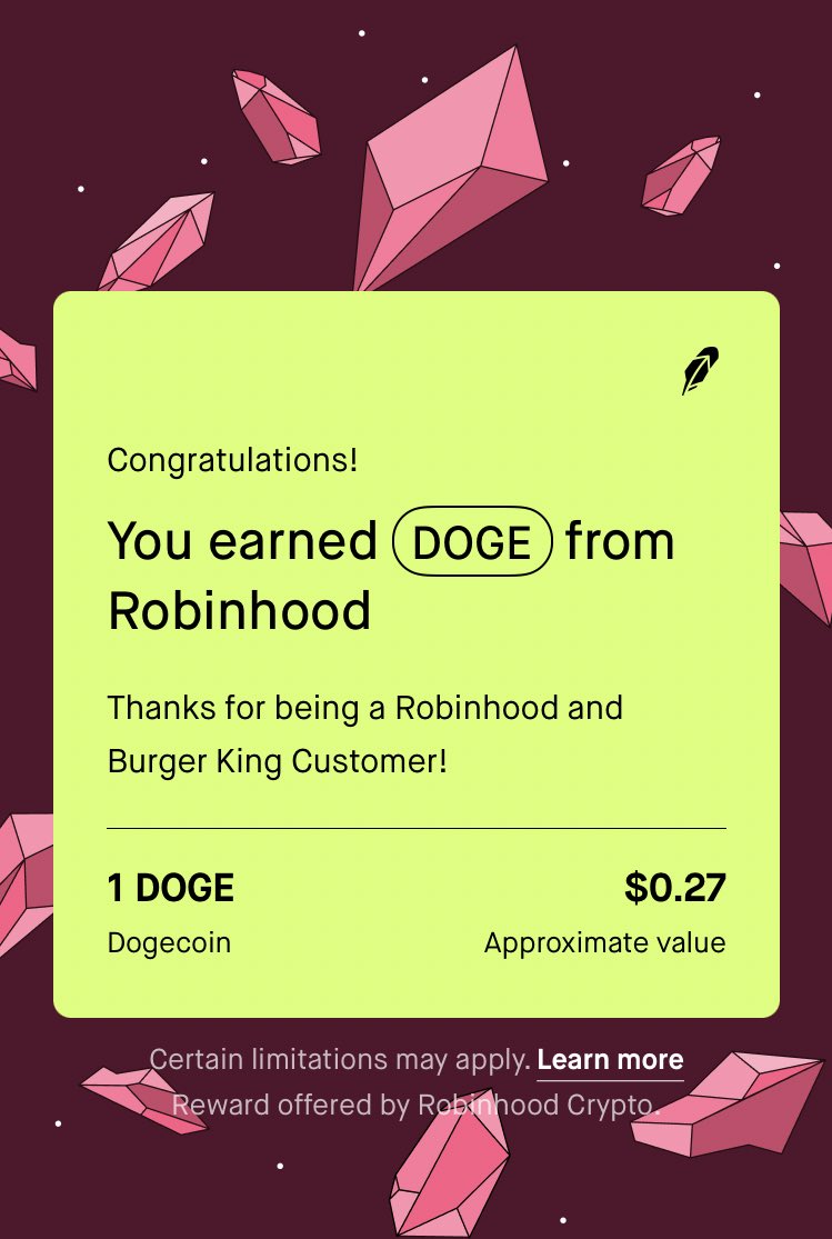 runningvlog's tweet photo. Thank you @BurgerKing @RobinhoodApp for the crypto 😃 https://t.co/uGhsXkNpRq