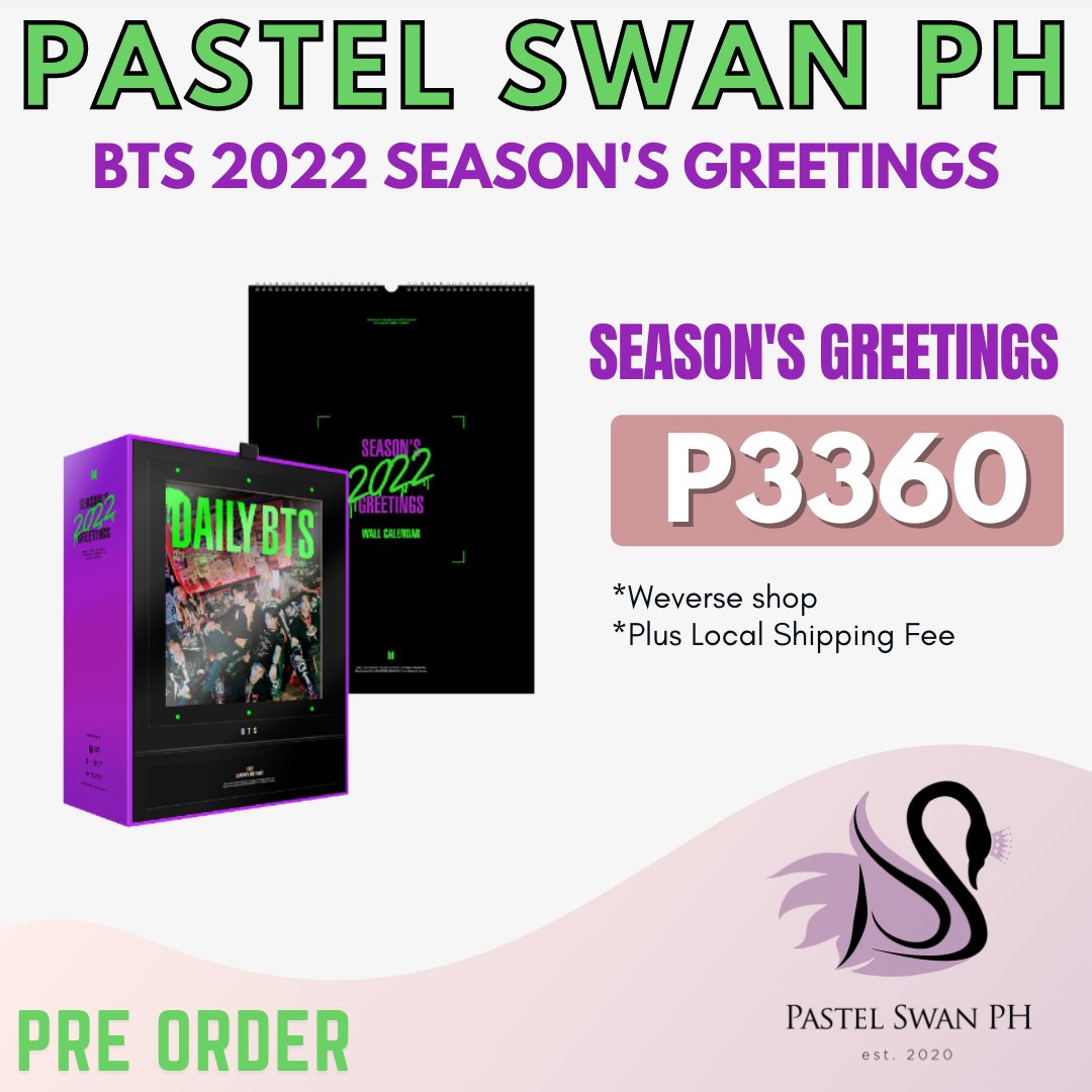 pastelswanph's tweet photo. #PSPHGO PRE ORDER
BTS 2022 SEASON'S GREETINGS
+ LSF
🏷release date: dec 08
📝cutoff: until oos
💰dop: dec 15 (full payment)
🚢eta: 4-6 weeks after shipout from KR ADDRESS
💌order form in bio https://t.co/kh1ZTW5wcs
