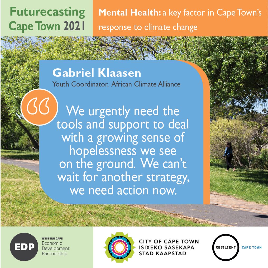 WCEDP's tweet photo. What do cities like Cape Town need to do to support wellbeing in the face of the #climatecrisis? Sign up for our next #futurecastingct event on 12 Nov 10am-11:30am More info | register: https://t.co/snxgtaJXup #mentalhealth #COP26 https://t.co/lMAVpMvaWF