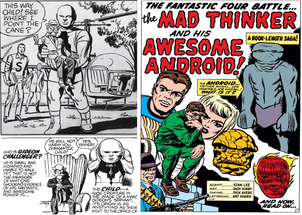 Comichistorians's tweet photo. #Marvel’s #MadThinker &amp;  #Awesome Android in #FantasticFour 15,1963 by #JackKirby &amp; #StanLee has a #Kirby precursor in his 1950s #newspaper tryout strip, Chip Hardy.  #Gideon #Challenger, &amp; his android called The #Child. https://t.co/k1G26lsuC5