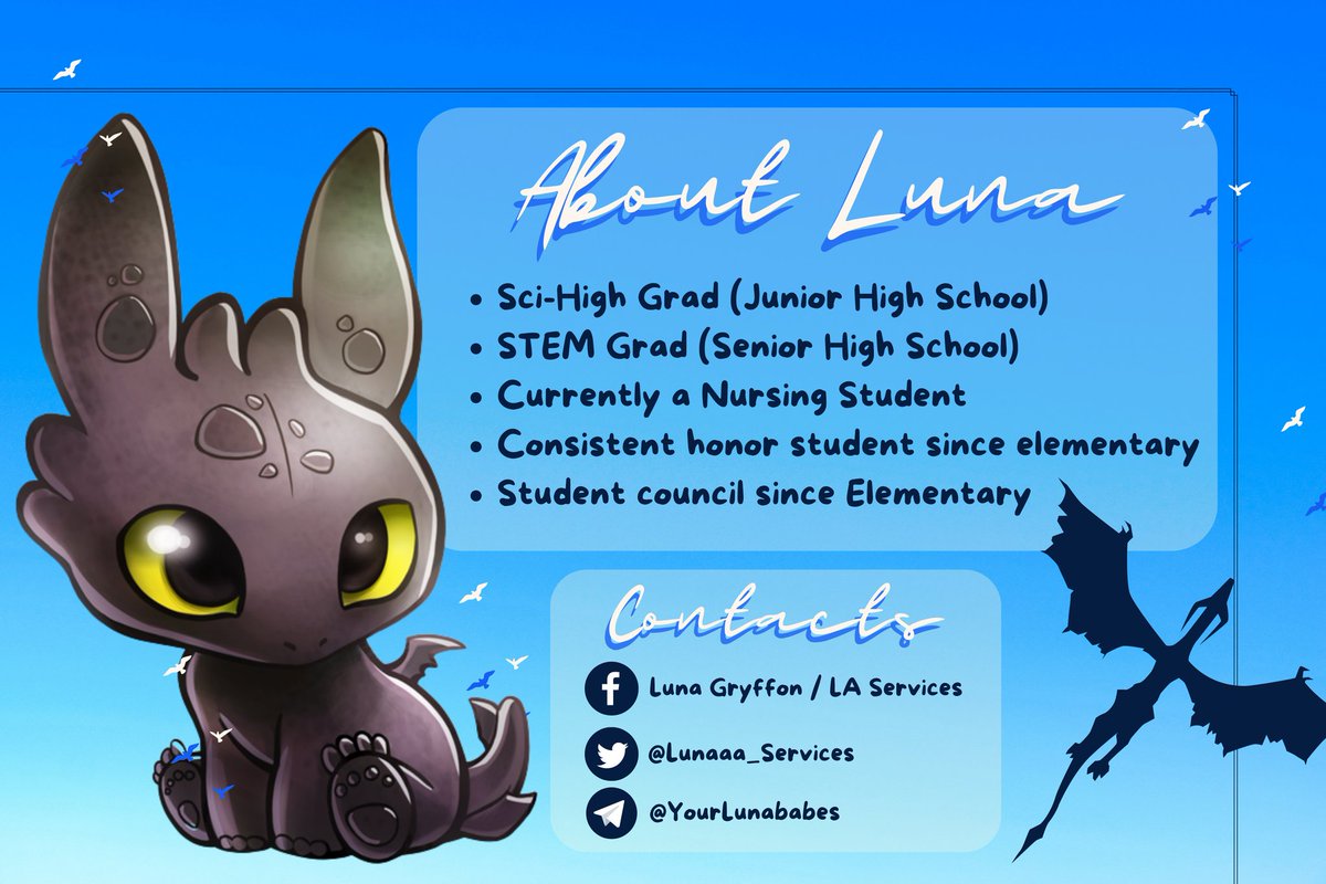 Lunaa_Services's tweet photo. Good day! I'm Luna, Stem Grad and currently a Nursing student. I am here to help you with your academic stuffs so don't hesitate to send me a dm  if u need help ;> Stay hydrated 💙 https://t.co/o26C3UegxU
