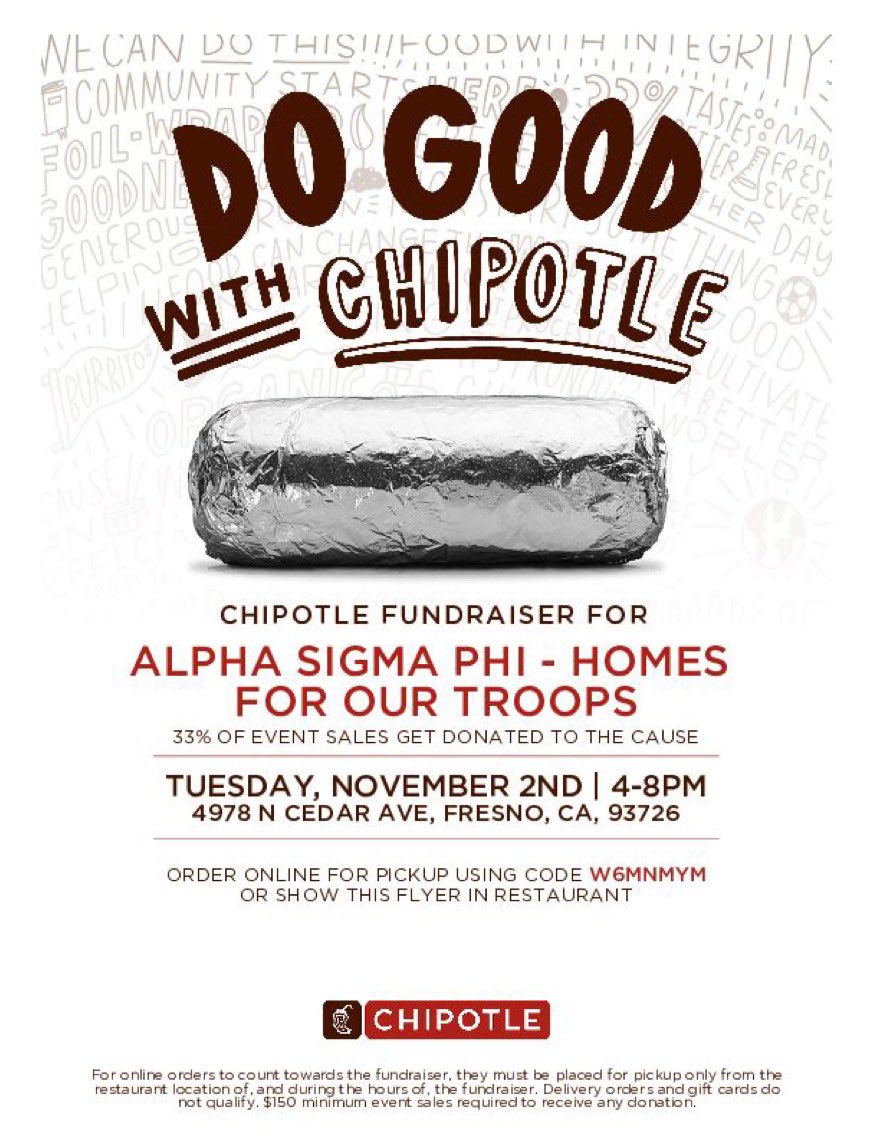 Come support Homes for our troops on Tuesday at Chipotle! Don’t forget to show the flyer!