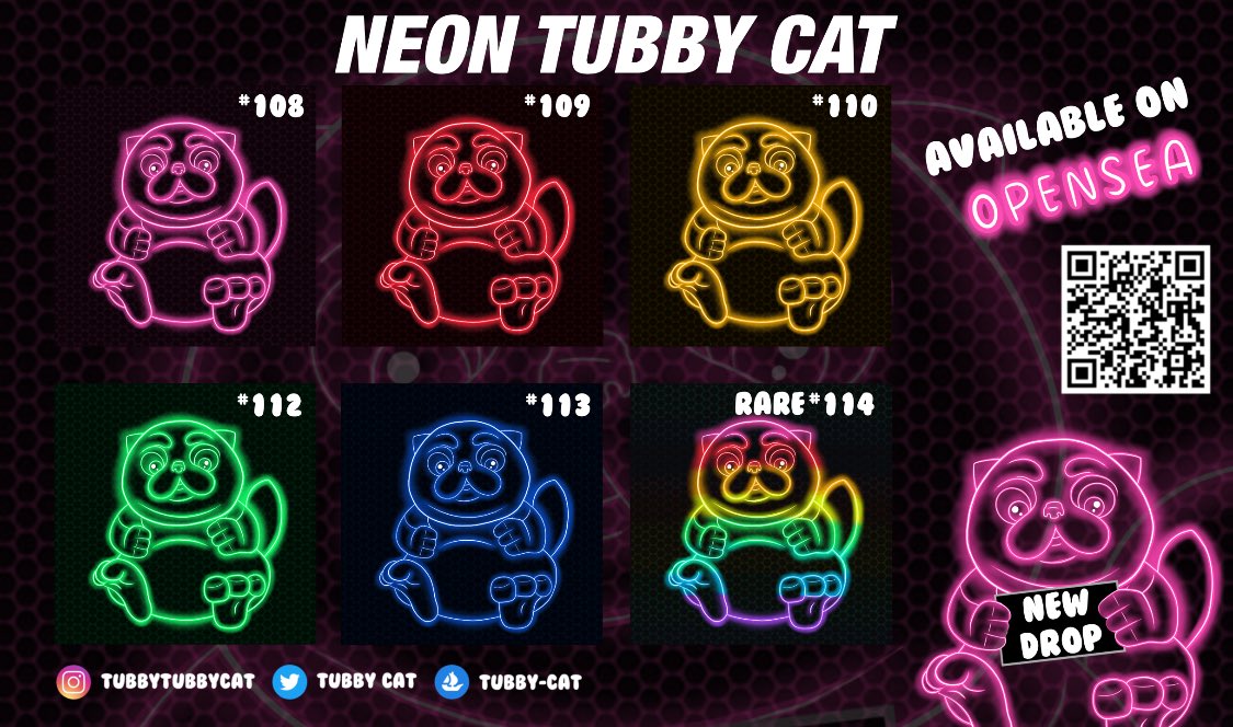 ✨New drop✨
⚡️Neon Tubby Cat Edition⚡️
#108-#114 
Will drop on this week📌

opensea.io/collection/tub…

#Tubbycat #nftcollectibles #nftcollectors #nftthailand #nftart #nftcommunity #NFT #neon