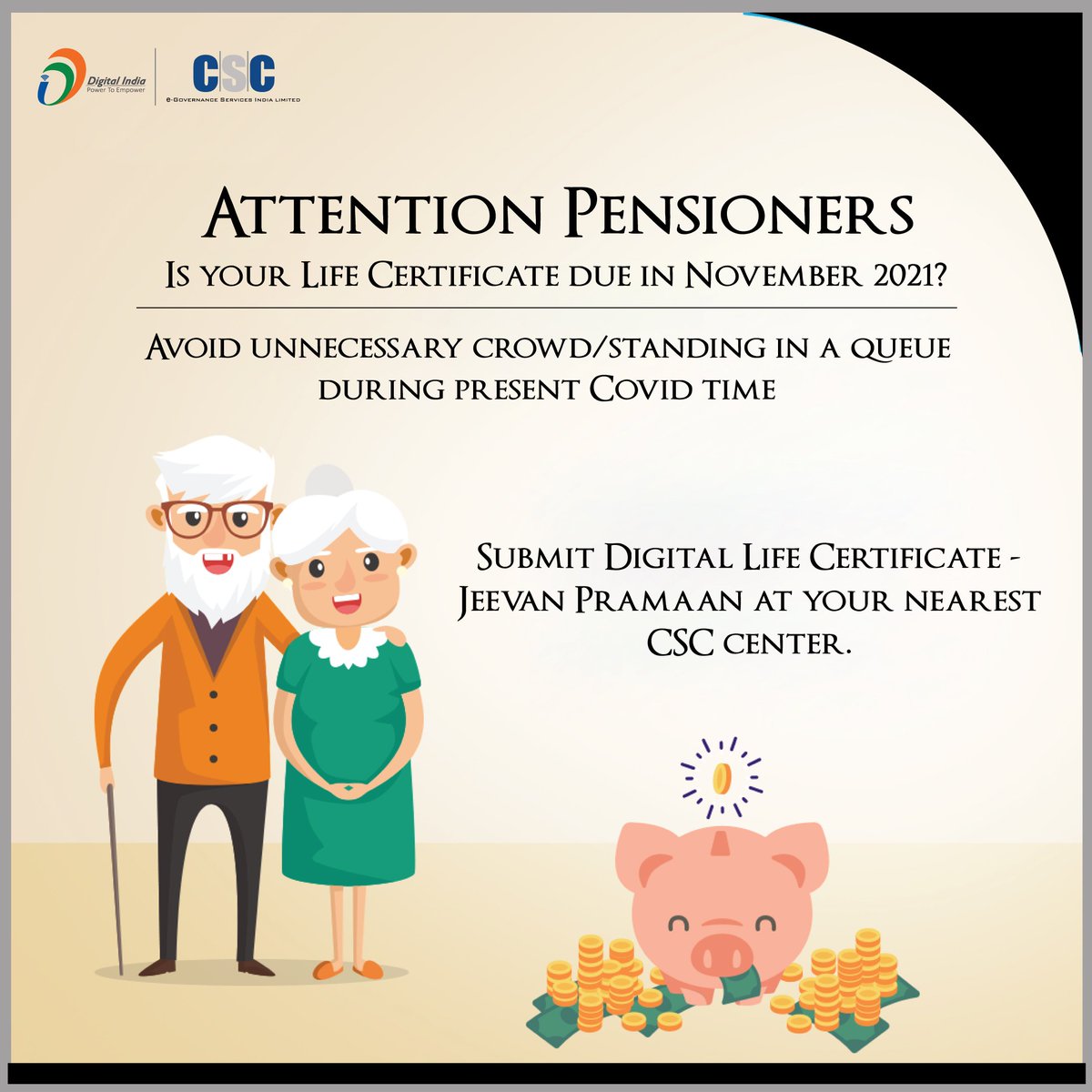 Pensioners can get their Jeevan Pramaan easily by visiting their nearest CSC.
@CSCegov_ 
#jeevanpramaan 
#digitallifecertificate