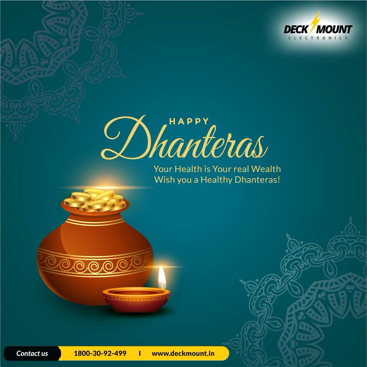DeckMount's tweet photo. Happy Dhanteras. May the shimmering diya lights bring lots and lots of happiness and prosperity to your life. Wishing you and your family a very happy and prosperous Dhanteras. May Goddess Mahalakshmi shower her blessings on you.
#deckmount #happydhanteras #celebration https://t.co/SImBJOxlCH