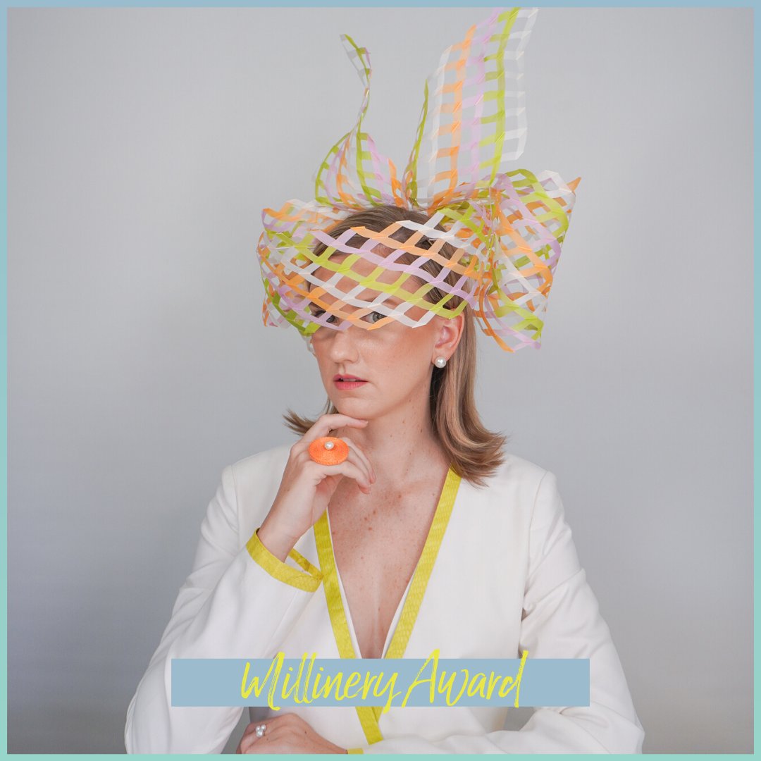 FlemingtonVRC's tweet photo. Belinda Osborne is this year’s winner of the coveted @myer Fashions on your Front Lawn Millinery Award! #CupWeekFashion #MelbourneCup https://t.co/Hs8A5UOYiR