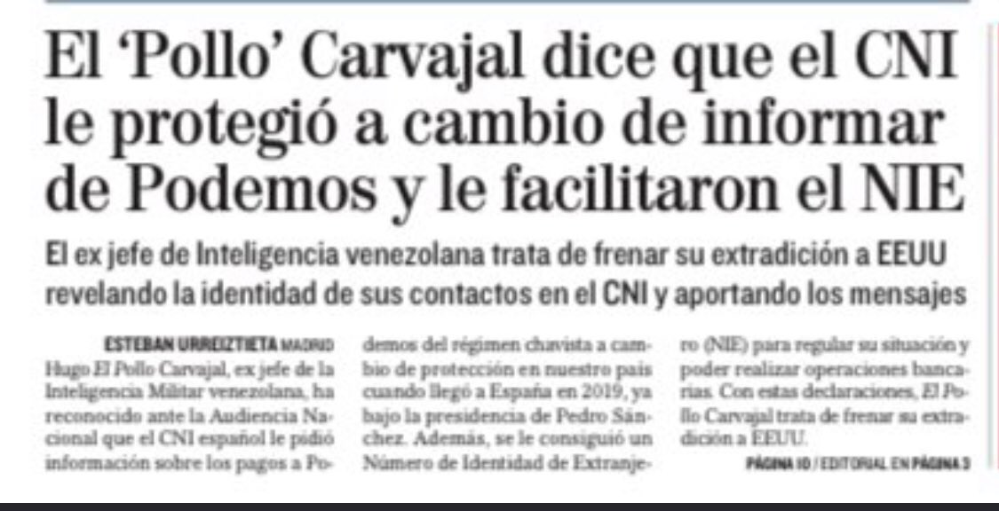 borja_espa's tweet photo. El CNI permitió la entrada de Hugo Carvajal con un pasaporte falso, durante dos años le ha permitido no estar detenido, hasta q la presión de EEUU le hizo detenerlo , protegía a Podemos mientras le interesara en las encuestas.
#PsoeMafia
#Podemosgate
#PrimeroVox
#SoloQuedaVox https://t.co/aUoX8lStHy