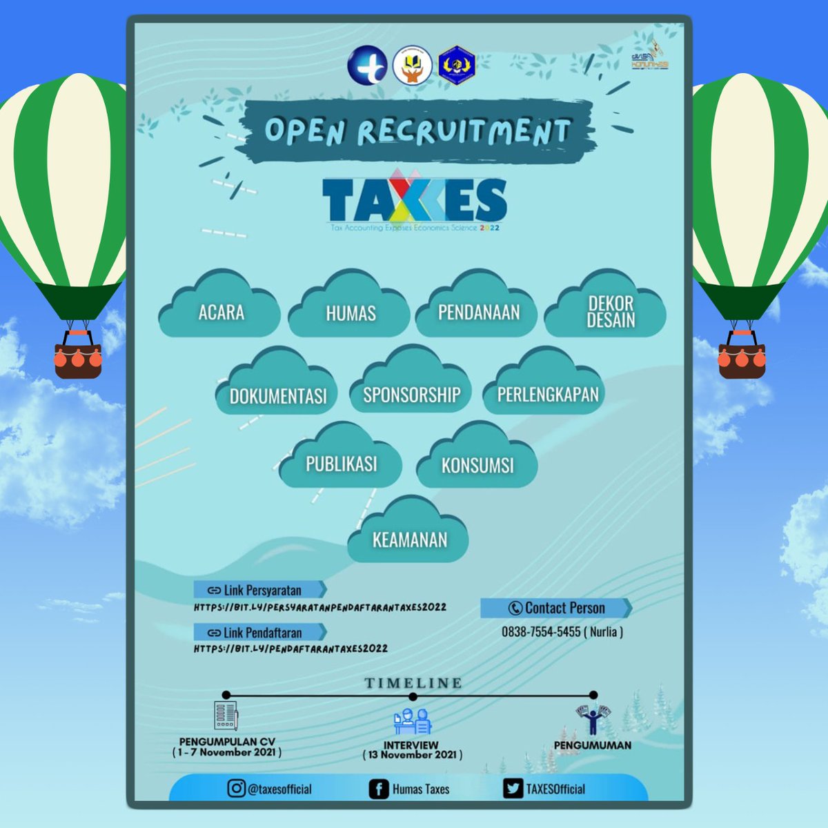 TAXESOfficial's tweet photo. 🔔HIMPUNAN MAHASISWA AKUNTANSI PERPAJAKAN PROUDLY PRESENT : OPEN RECRUITMENT TAXES 2022🔔 https://t.co/UdQ36nS8Kq