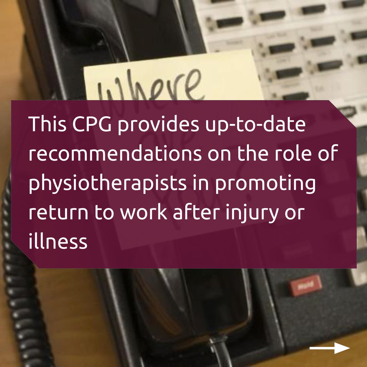 evbasedphysio's tweet photo. Optimising work participation after injury or illness ...what is the role of physiotherapists?

- J Orthop Sport Phys Ther 2021: https://t.co/yrTRpoBl9l
(Lifestyle &amp; Prevention)

#Physiotherapy #Ergonomics #Returntowork #Absencefromwork #Workplace #Clinicalpracticeguideline https://t.co/E7547Eulp8