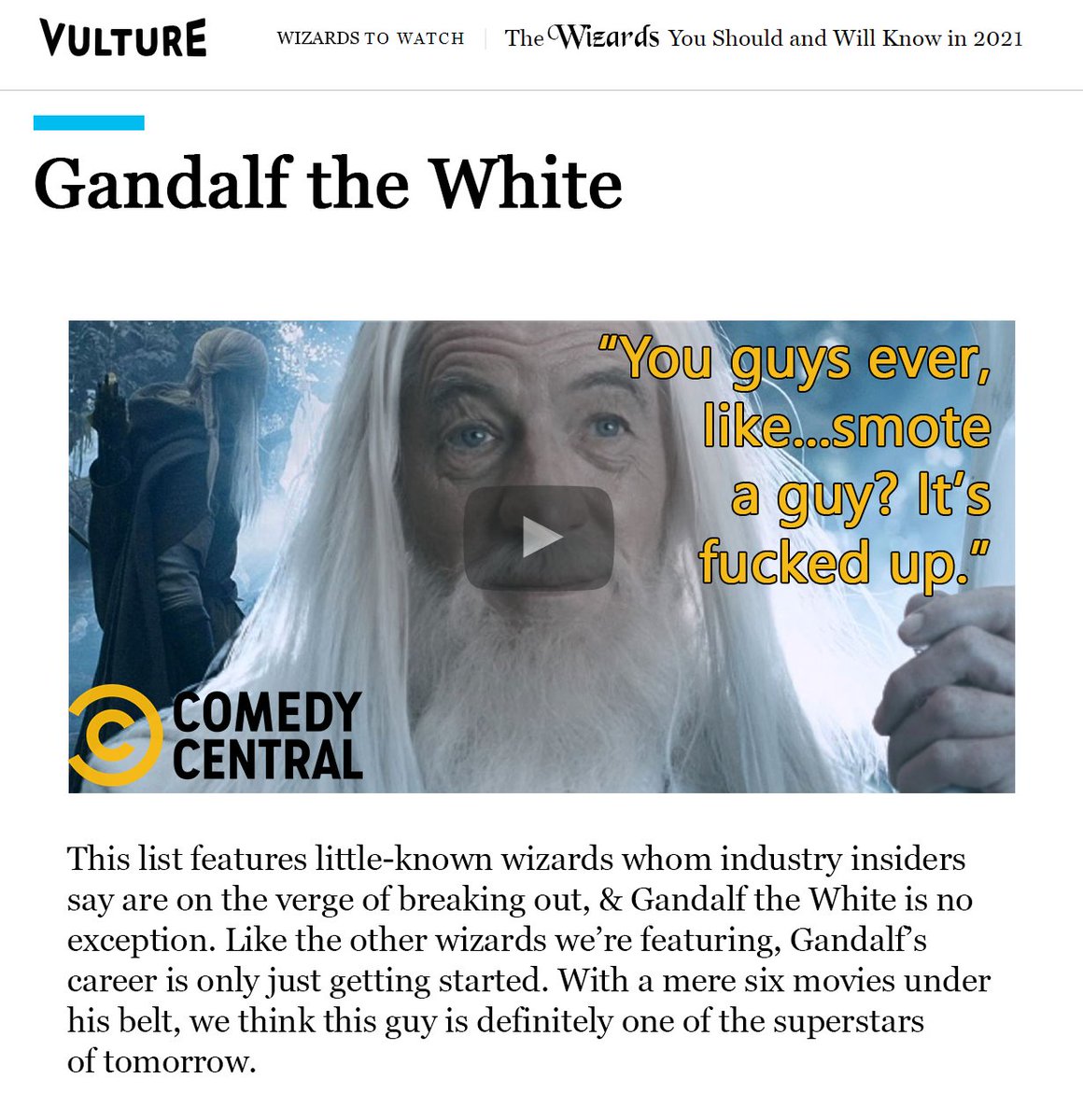 WizWorldLive's tweet photo. Congrats to my friend Gandalf the White on making @vulture's annual "Wizards to Watch" list! Amazing that by talking to high-level industry insiders, they found an unknown talent like Gandalf
It's not at all indicative of the sorry state of wizard journalism!
#ComicsToWatch https://t.co/TZfMQXaRWQ