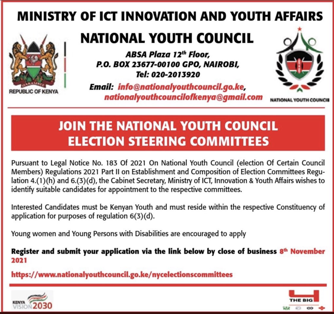 RoySasaka's tweet photo. The @MoICTKenya has made it intentional to involve the #Youth of this Country in the NYC elections process, towards the formation of the Council, as stakeholders &amp; decision makers. Apply now, to be a part of this process!! Nijukumu lako…@mucheru @deborahbubi @NYC_YouthVoice https://t.co/DzIpr1SixI