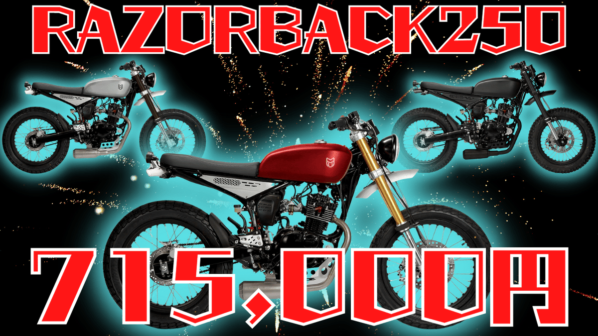 YukkuriBikeNews's tweet photo. 【RAZORBACK 250】715,000円
✅シート高:890mm
✅乾燥重量:140kg
✅タンク容量:10L
✅タイヤサイズ:18インチ
シートは高めですが、軽量なので恐怖感はないはず!
#バイク乗りと繋がりたい
#バイク初心者
#バイクのある生活
#muttmotorcycles
#razorback250
https://t.co/1QRSMUaGE7 https://t.co/PVqrcCmQ01