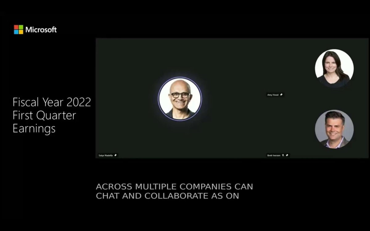 mikemcleanlive's tweet photo. Truly exciting to see the work of our partnership with #MicrosoftTeams highlighted in the FY22Q1 earnings call with Satya Nadella!
https://t.co/znjCB7aSHN
12:38 https://t.co/BQ1bzpd8PU