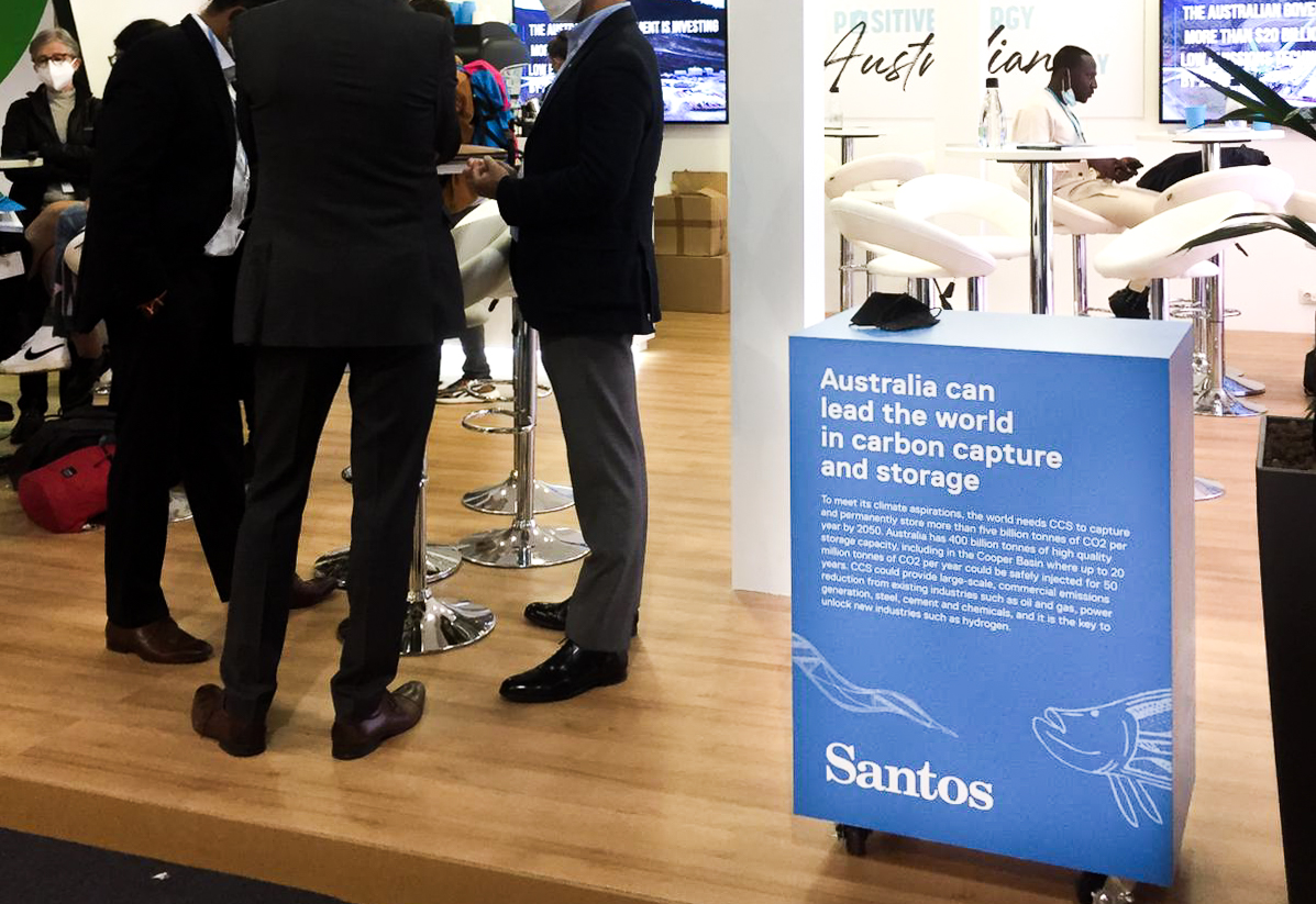 BSCA_Aus's tweet photo. Australian pavillion at #COP26  sponsored by.. @SantosLtd 🤔 

#Morrison https://t.co/CqgNti907V