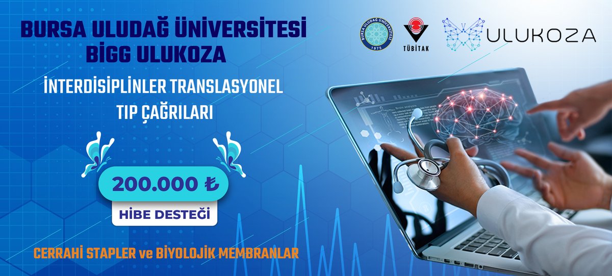 📢BİGG ULUKOZA Cerrahi Stapler ve Biyolojik Membran Tıp Çağrıları Açıldı!

🗓️Son Başvuru: 31 Aralık 2021
🔗buutto.link/XGZHx

<a href="/uludagkurumsal/">Bursa Uludağ Üniversitesi</a> <a href="/askilavuz/">Ahmet Saim Kılavuz</a> <a href="/BursaTSO/">BTSO</a> <a href="/ibrahim_Burkay/">İbrahim Burkay</a> <a href="/Tubitak/">TÜBİTAK</a> <a href="/tubitakteydeb/">TUBITAK TEYDEB</a> <a href="/ProfHasanMandal/">Prof. Dr. Hasan Mandal</a> <a href="/selek_hasan/">Hasan Selçuk Selek</a> <a href="/TCSanayi/">Sanayi ve Teknoloji Bakanlığı</a> @bigg4tech <a href="/ulutekteknopark/">ULUTEK Teknopark</a>