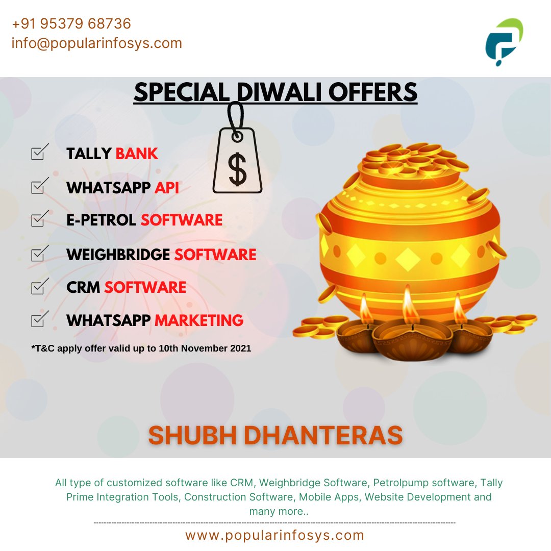 codeshilp's tweet photo. Popular Infosys Wishing you a Very Shubh DhanTeras 2021 to you and your family.
“May the divine blessings from Goddess Lakshmi bestow upon you a bountiful fortune"
.
.
.
.
#happydhanteras #shubhdhanteras #customizedsoftware #weighbridge #crm #petrolpumpsoftware https://t.co/bXsjM3dixt