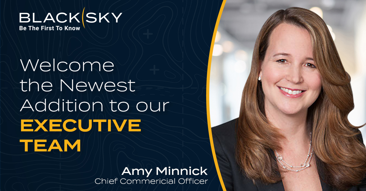 BlackSky_Inc's tweet photo. Another dynamic addition to the executive team! @AmyMinnick, Chief Commercial Officer, will lead commercial business operations and expand adoption of $BKSY's #SpectraAI #SaaS platform. Welcome aboard! #energy #geoint #supplychain #insurance #construction https://t.co/lm8XvdmMu7 https://t.co/aMPQzFeccV