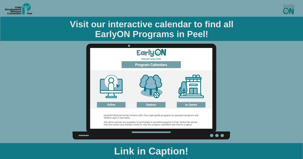 CDRCP's tweet photo. If you are a parent or caregiver looking for early years programs for children 0-6 years, click here to visit our interactive calendar:
https://t.co/yjf9vwcVj7
#earlyyears #infopeel #CDRCP #parent #caregiver #EarlyONprograms https://t.co/P4dj9yVZCl