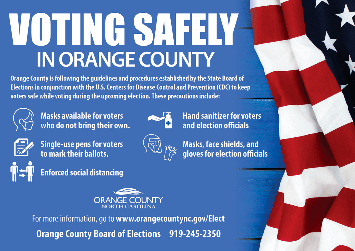 Happy #ElectionDay!

📍Locations: orangecountync.gov/1216/Voting-Lo…
☑️Sample ballots: orangecountync.gov/1216/Voting-Lo…
😷Voting safely: orangecountync.gov/2507/Safe-Voti…
📬Absentee voting by mail: orangecountync.gov/1104/Absentee-…