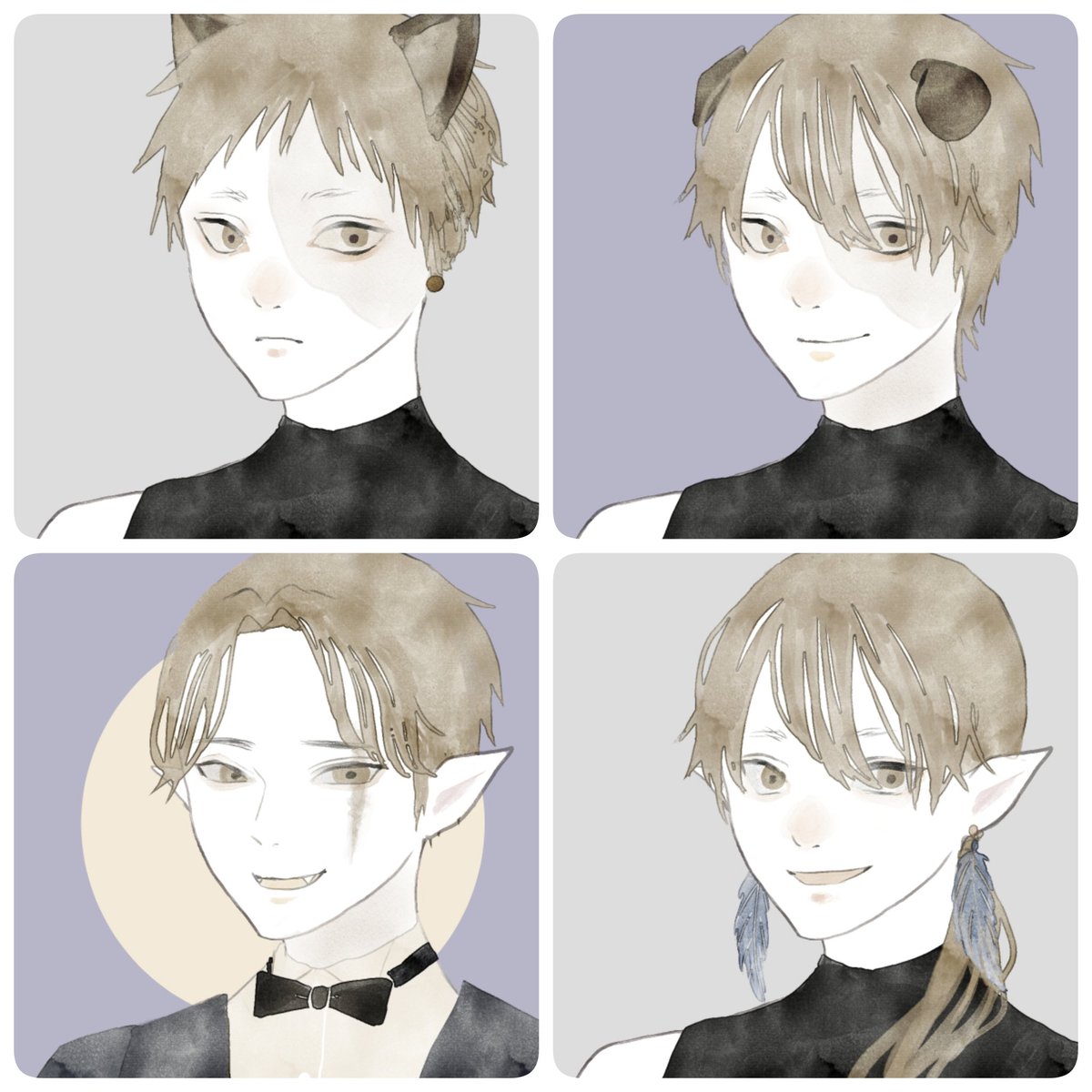 普段男の子描かないけど、描いたら萌えの自給自足ができることに気づきました。尊い…😇ちなみに私の一押しは左上の子です!!誰かの性癖に刺さったら嬉しい! 