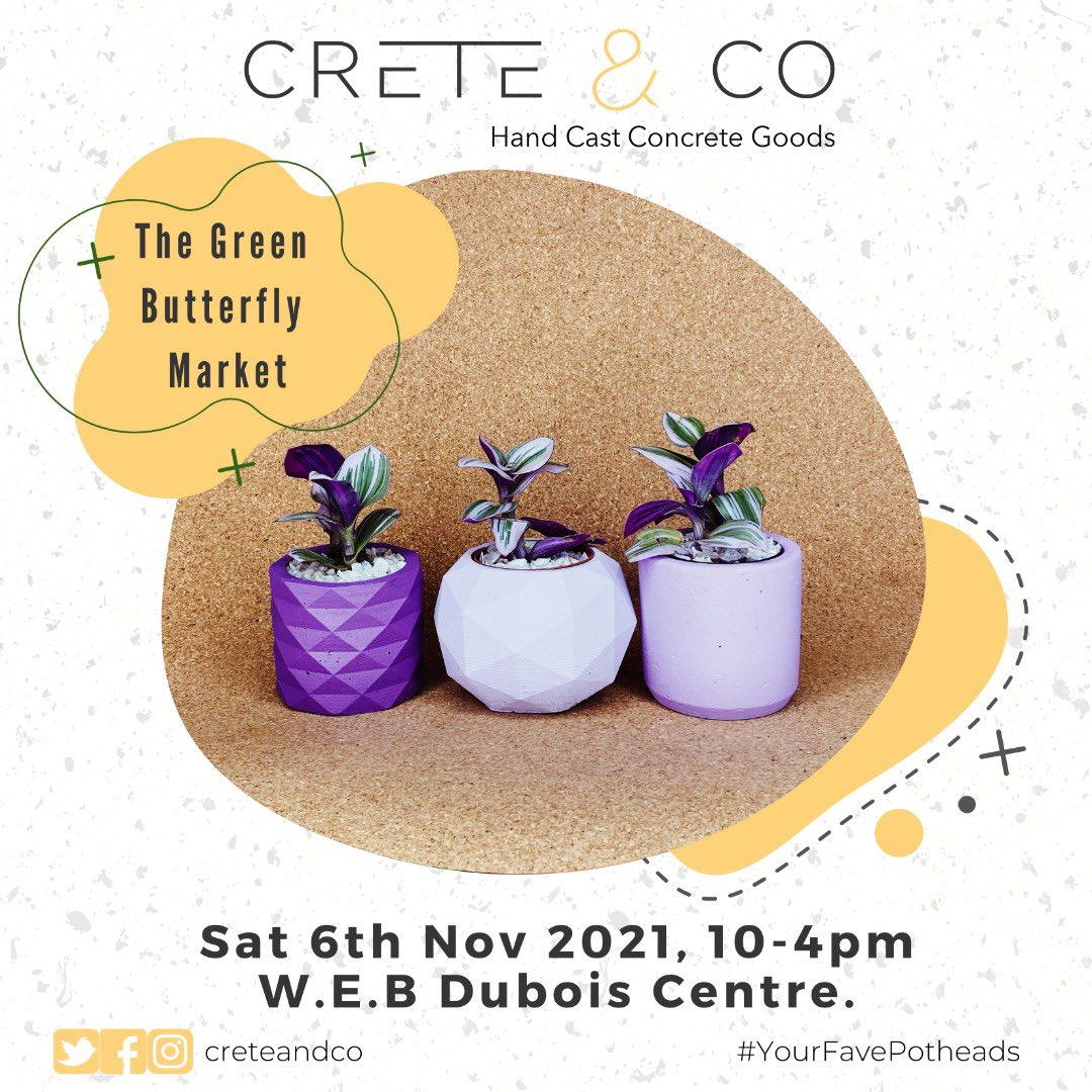 creteandco's tweet photo. We’re so excited to be back at the @1greenbutterfly market this weekend at the Dubois Centre! Who’s coming??
#creteandco #greenbutterflymarket #concreteplanter #concretehomedecor #womenindesign #madeinghana #handmade https://t.co/1yuGOwgCWY