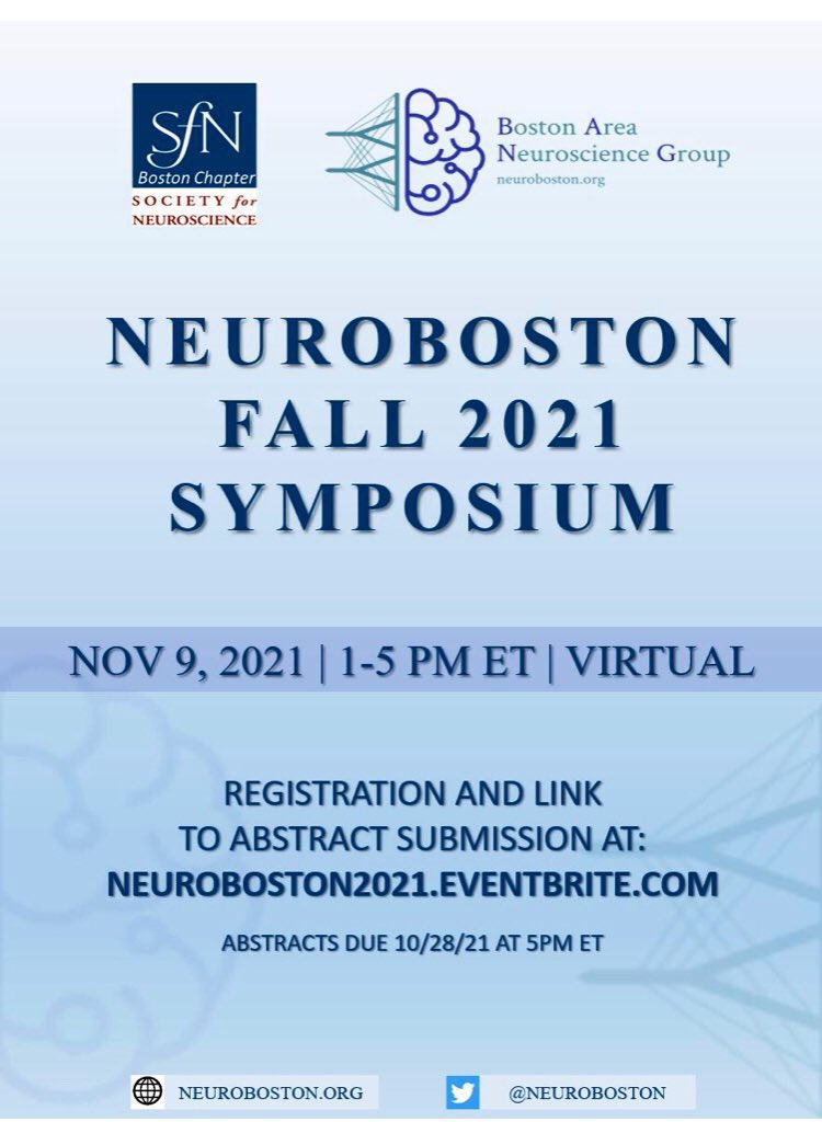 Please join us virtually on Tuesday November 9th 2021, from 1pm-5pm EST for our annual <a href="/NeuroBoston/">Boston Area Neuro</a> Fall Symposium. All are welcome! Registration info can be found here eventbrite.com/e/neuroboston-…