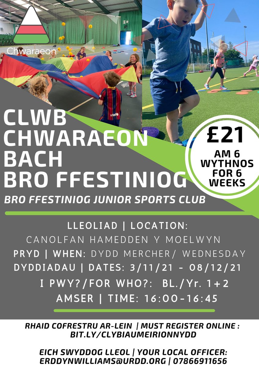 urddmeirionnydd's tweet photo. 🚨 Clybiau Cymunedol Bro Ffestiniog yn ail ddechrau FORY!🚨

Clwb Chwaraeon Bach Bl. 1+2 ✅
⌚️16:00-16:45
Clwb Aml Chwaraeon Bl. 3-6 ✅
⌚️17:00-18:00

Cofiwch gofrestru ar-lein👇👇
https://t.co/rD41e6Z4yC 
🏑🏉🏐⚽️🎾
Am fwy o wybodaeth:  
📧Erddynwilliams@urdd.org
📲07866 911656 https://t.co/kTJ3aRZFpJ