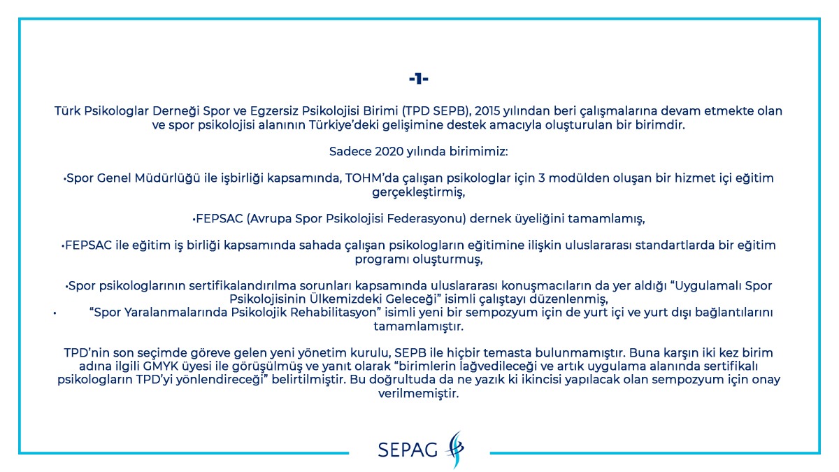 SEP_AG's tweet photo. Spor ve Egzersiz Psikolojisi Araştırma Grubu'nun gündemdeki olaylara dair açıklamasıdır. https://t.co/lUSxT7TsM0