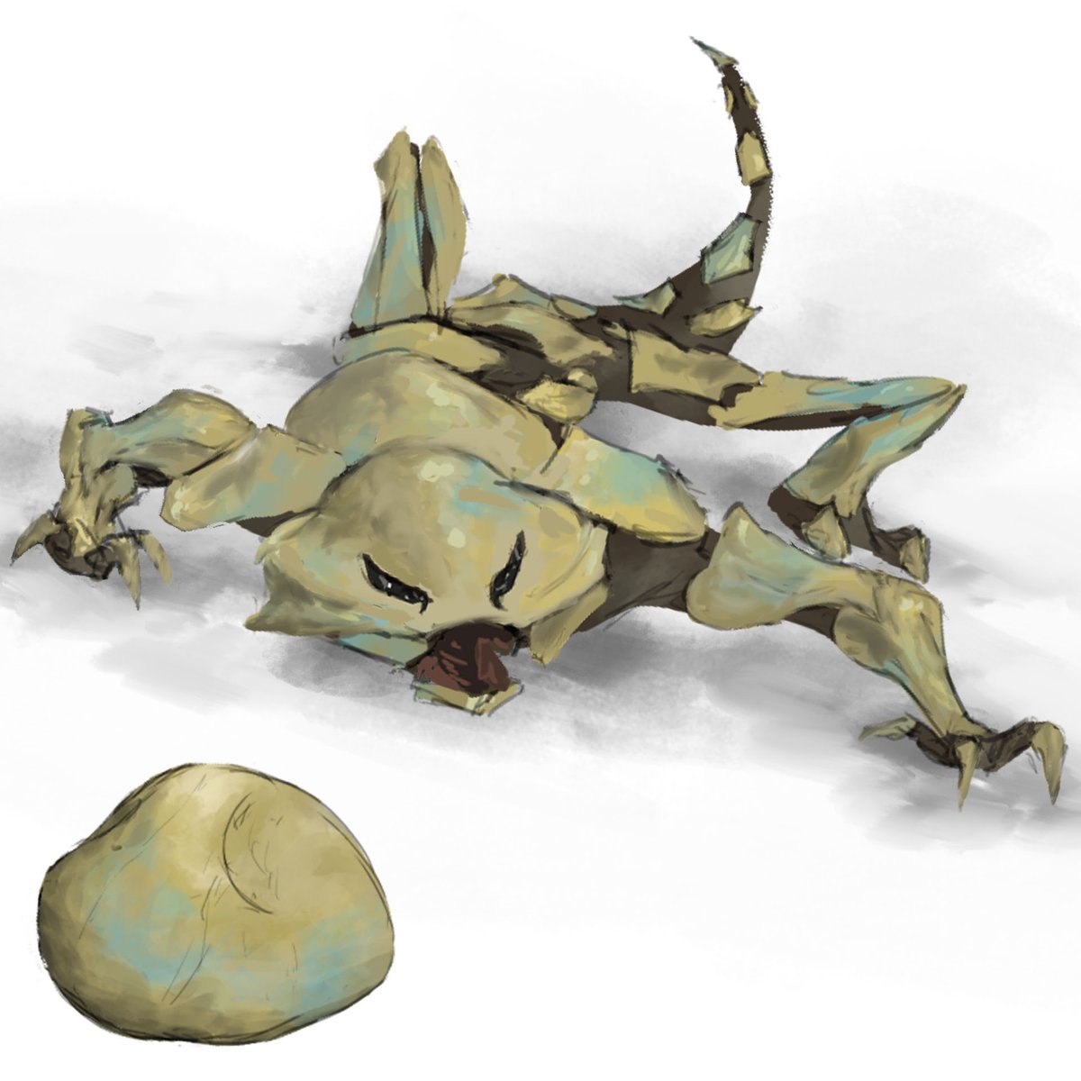 jazmorow's tweet photo. Quick little creature design. They can clamp up to camouflage as rocks
That is all for today https://t.co/HfhKsnS4Me