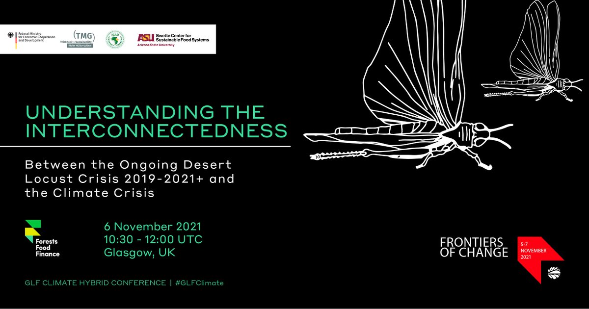 #ClimateChange makes desert locust outbreaks more likely, risking #FoodSecurity and livelihoods. How can we develop early warning systems and increase resilience?

Join this discussion at #GLFClimate.

 #GLFDesertLocusts  #COP26

Register here: bit.ly/2Zx6bnE