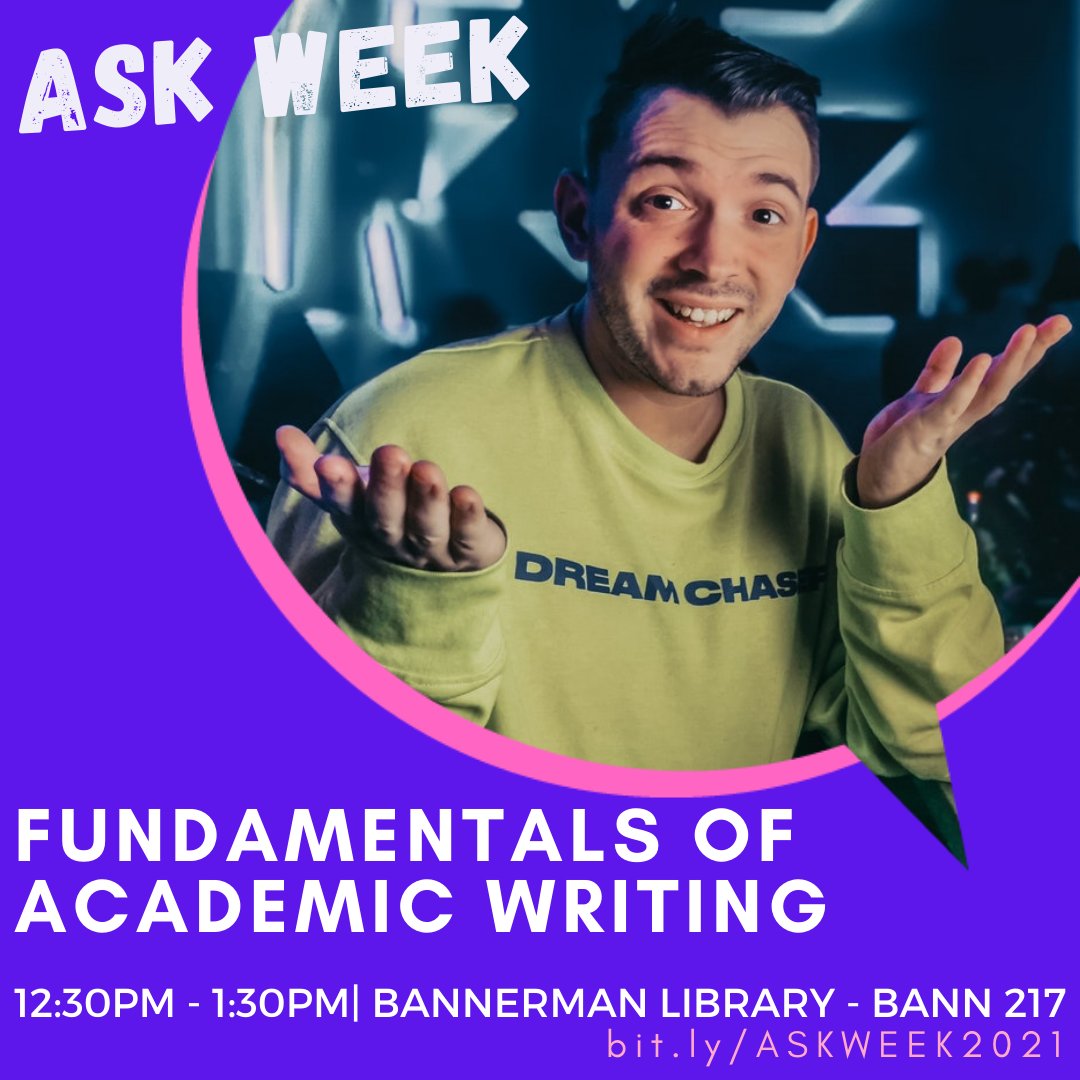ASKBrunel's tweet photo. Lunchtime workshop today from 12:30pm @Brunel_Library Bann 217. Understand the features of academic writing incl. formality and style #askweek @Engagebrunel @BrunelCampus @PolHistBrunel @LifeBrunel @BrunelCHLS @BrunelPsy https://t.co/PHgUnO3uFd