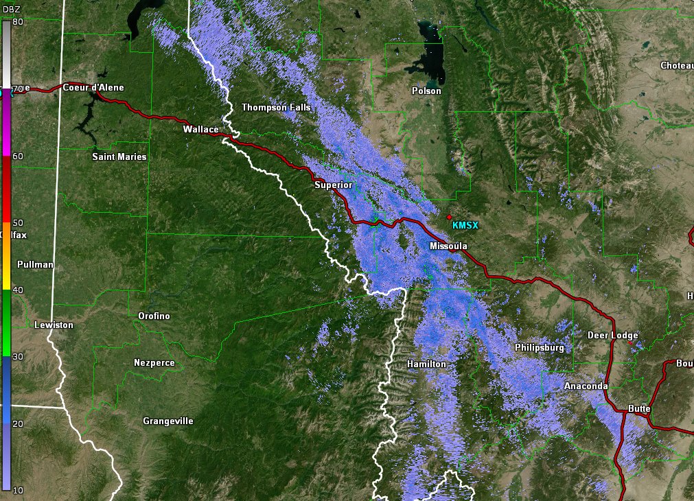 NWSMissoula's tweet photo. [Nov 2 5:30am]: Very light freezing drizzle is falling this morning along #I90 from #Superior to #Clinton and #Hwy93 from #Stevi to #Missoula.  With temps right around freezing, slick spots are possible, especially over elevated surfaces such as bridges and overpasses.   #mtwx https://t.co/kOgGxdI1d1