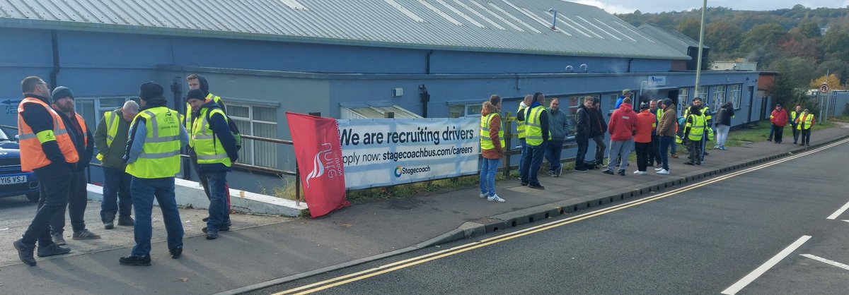 garethbeech's tweet photo. Day 10 of strike action at Stagecoach Blackwood Depot where the pay talks resume. Lots of drivers here from Cwmbran and Brynmawr depots too.๐ค#CheersDrive
#Busdriversrule https://t.co/sqJLYjgLJi