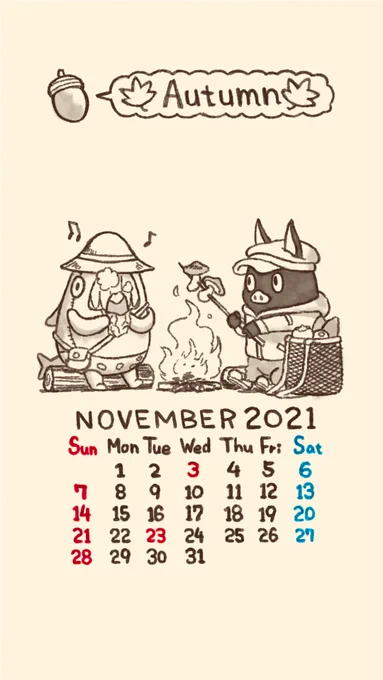イナズマデリバリーの11月の秋の壁紙カレンダーですよろしければお使いください!#イナズマデリバリー #inazmadelivery  #11月 #11月 #焼いも #秋 #壁紙 #wallpaper #カレンダー #calendar 