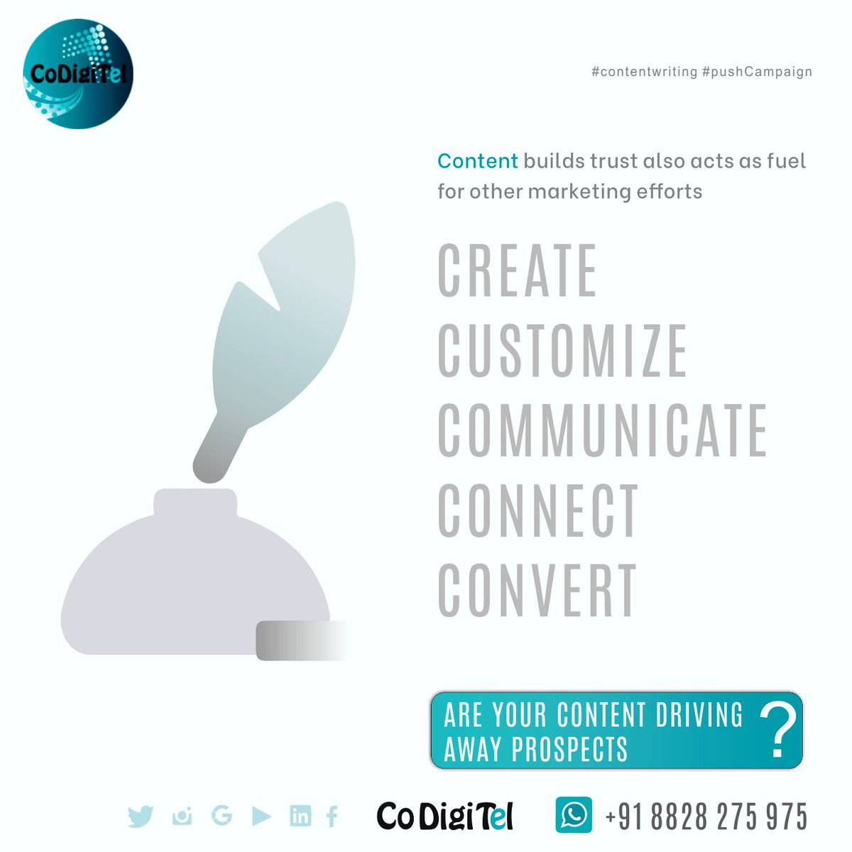 CoDigiTel's tweet photo. 2021, is the year of content. Companies are waking up to the power of Content Marketing. More on latest trends in content marketing
https://t.co/DZEXBhpc8U
Channels & formats of content Marketing https://t.co/XCdayNyF5Q #seo
#codigitel #contentwriting #BizHour #design #content https://t.co/ixFqahfvVK
