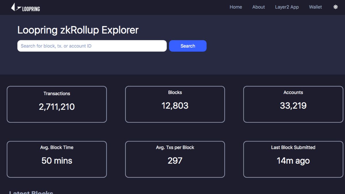 loopringorg's tweet image. Our long-awaited Loopring L2 block explorer is finally here🔥
Users can now easily parse through Loopring L2 blocks + data as well as download/export their own transaction data
👉explorer.loopring.io👈