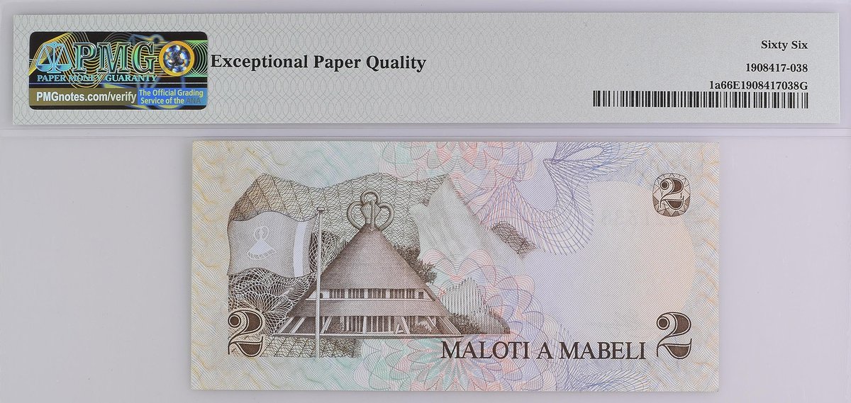 PMGnotes's tweet photo. Note of the Day: #TravelTuesday brings us to Lesotho, a nation that is encircled by South Africa. The Basotho Hat Building, a landmark in the capital city of Maseru, is seen on the back of this 1979 2 Maloti. #numismatics #papermoney #banknote #lesotho #maloti #notecollecting https://t.co/8xtVFrbQnZ