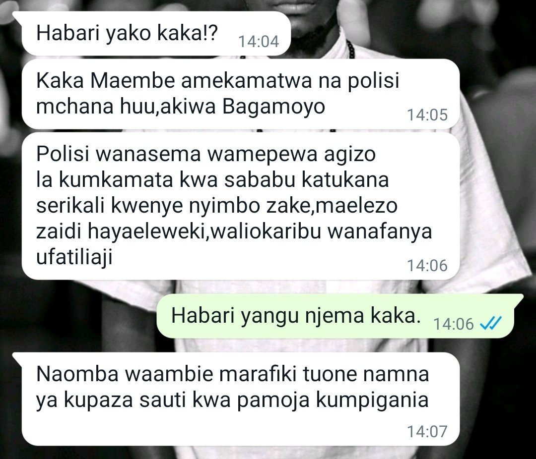 Dorphan_age's tweet photo. For those who follow my work you know that my relationship with @MaembeVitali goes many years now so you understand why this is disturbing news. Just a few minutes back I received this message from a friend of ours that Maembe has been arrested in Bagamoyo.
#ReleaseVitaliMaembe https://t.co/VBPYO3xHOV