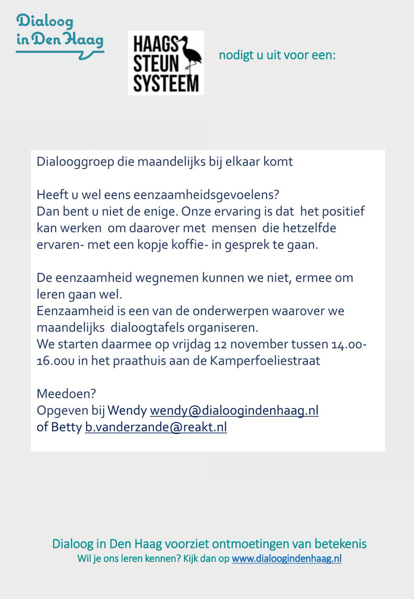 OngekendHaags's tweet photo. Maandelijkse Dialooggroep Eenzaamheid 
https://t.co/72iD7TlAuH https://t.co/OIn3DIhfkL
