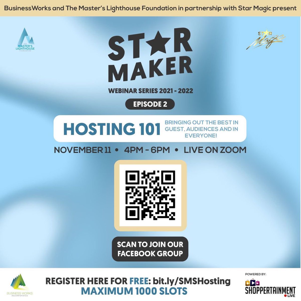 starmagicphils's tweet photo. @iamrobidomingo &amp; @andreifelix are our next speakers for the Episode 2 of Star Maker Webinar Series 2021-2022! #Hosting101 | Bringing out the best in guest, audiences and in everyone ✨ November 11 • 4-6PM • Zoom

Register here:
https://t.co/x5QkBvgNhO

#StarMakerWebinarSeries https://t.co/AKcd2fBa7h