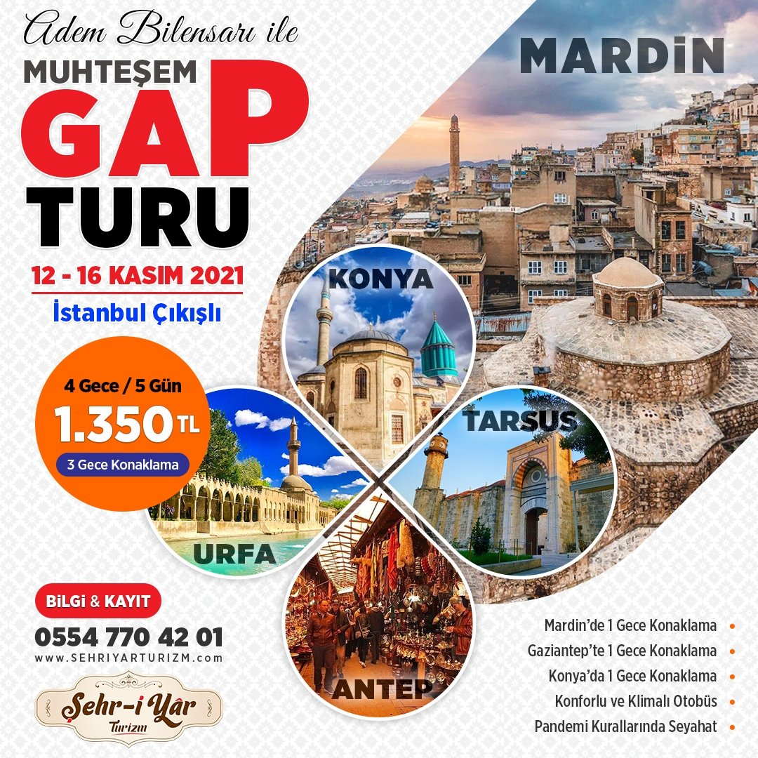 SehriyarTurizm's tweet photo. Gap Turuna Hazır mısınız?

Kasım ara tatilde, ister yalnız isterseniz ailenizle katılabileceğiniz muhteşem bir seyahat.

#Mardin , #Şanlıurfa , #Gaziantep , #Tarsus ve #Konya ziyaretlerinin olacağı tefekkür yolculuğuna davetlisiniz.

Sınırlı sayıda kontenjan için acele edin

#Gap https://t.co/pGJW02jjqk