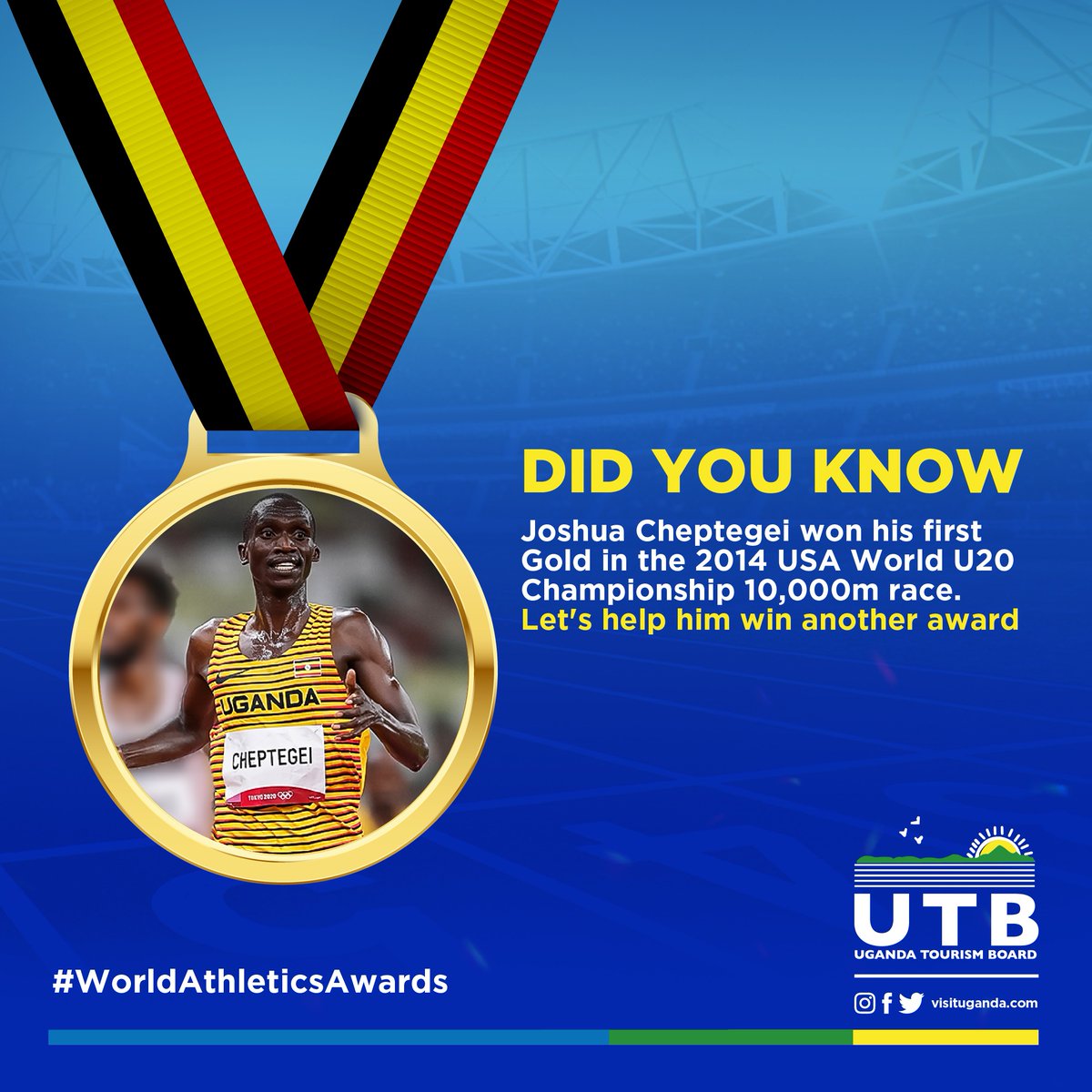 Your vote counts, @joshuacheptege1 needs your support. 😉

Twitter 👉🏾 twitter.com/WorldAthletics… 𝗥𝗲𝘁𝘄𝗲𝗲𝘁.

Instagram 👉🏾  instagram.com/p/CVSxMTqPCJB/ 𝗟𝗶𝗸𝗲 𝘁𝗵𝗶𝘀.

Facebook 👉🏾  facebook.com/WorldAthletics… 𝗟𝗶𝗸𝗲 𝘁𝗵𝗶𝘀.

#WorldAthleticsAwards