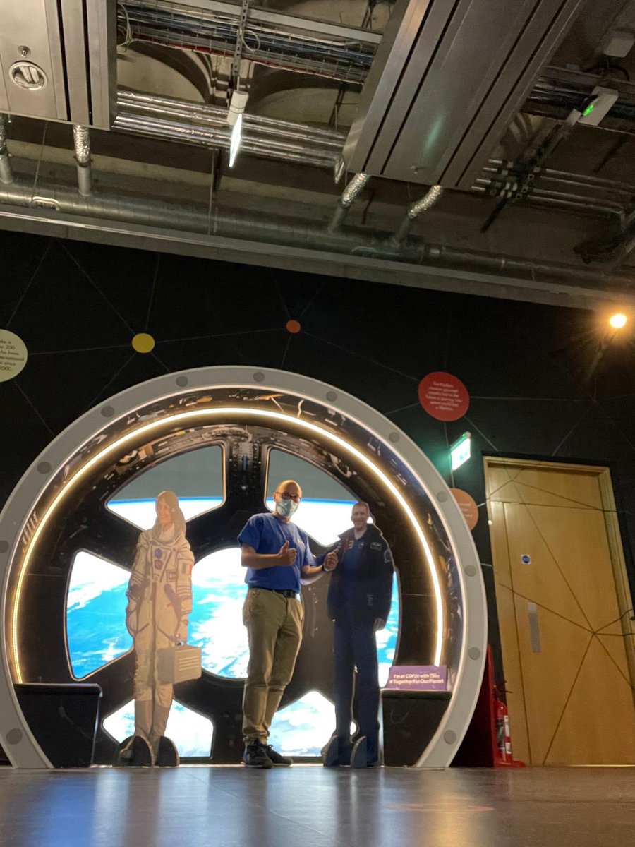 ESA_EO's tweet photo. ‘Morning from #COP26! 
Our @esa stand is already up and running🛰🌎

We also have some good company as you can see… hello cardboard @astro_timpeake and @AstroSamantha 😆👩‍🚀👩‍🚀 https://t.co/uS1US9V4Xf