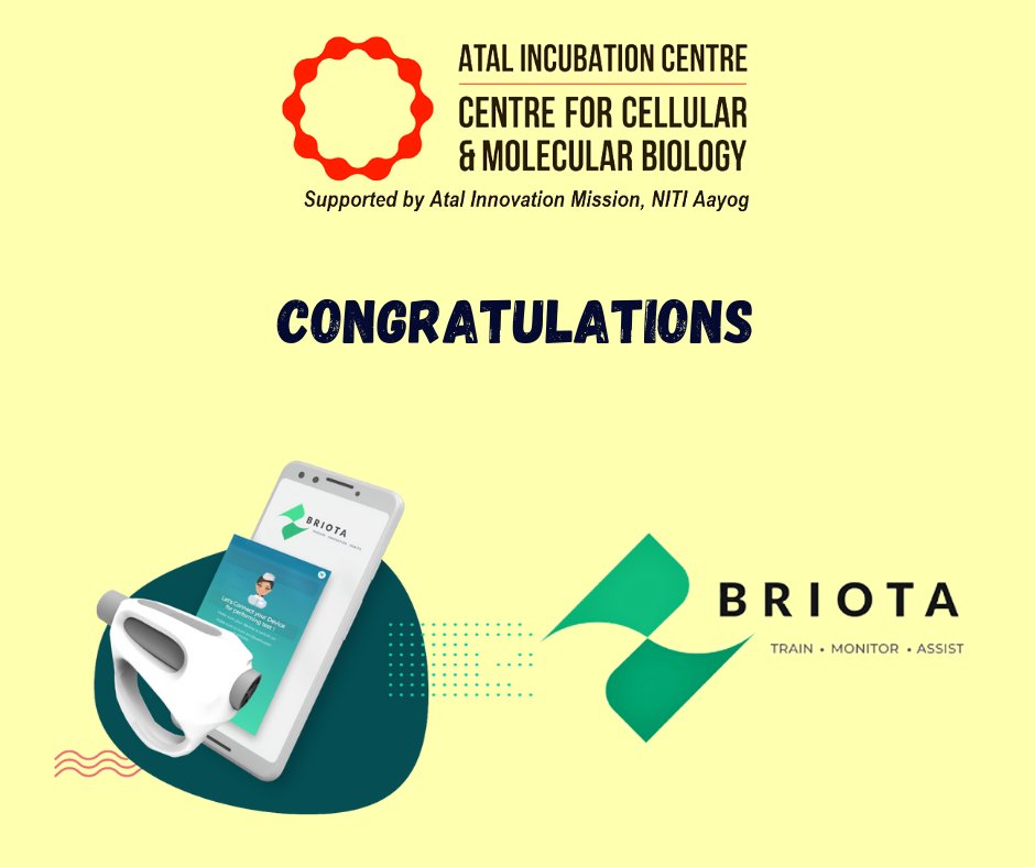 Welcoming <a href="/BriotaTech/">Briota Technologies</a> to <a href="/AIC_CCMB/">AIC-CCMB</a>! It aims to scale its respiratory medical technologies with a flagship solution, SiA - healthy lung improvement program for patients with post COVID respiratory complications. Congratulations for #NIDHI4COVID funding support <a href="/IndiaDST/">DSTIndia</a>.