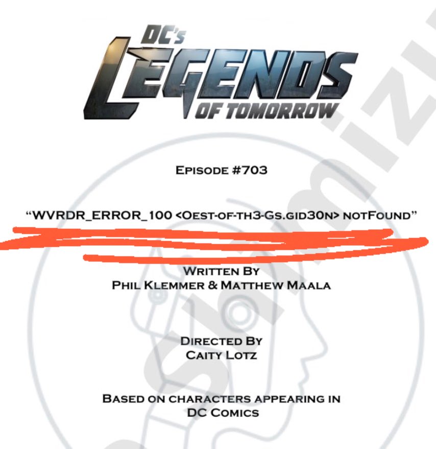 thechillfinn's tweet photo. I know I’m not exaggerating at all when I say that 
THIS IS THE BEST EPISODE TITLE IN THE HISTORY OF TELEVISION. 
The end.

@LoTWritersRoom @TheCW_Legends #LegendsOfTomorrow #LegendsSeason7 #Legends100 https://t.co/9TvGSKrjTb