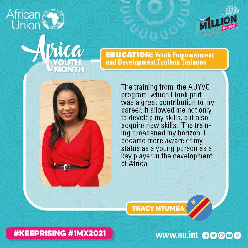 AUYouthProgram's tweet photo. Its #EduWeek 🎊

We rolled out trainings from the @_AfricanUnion toolbox to groom young people &amp; provide the requisite skills for dev't in Africa. 

As we mark #AfricaYouthMonth, we go down the memory lane to capture some feedbacks from our  trainings.  ⬇️

#KeepRising #1mby2021 https://t.co/P1VT7ZxxB0