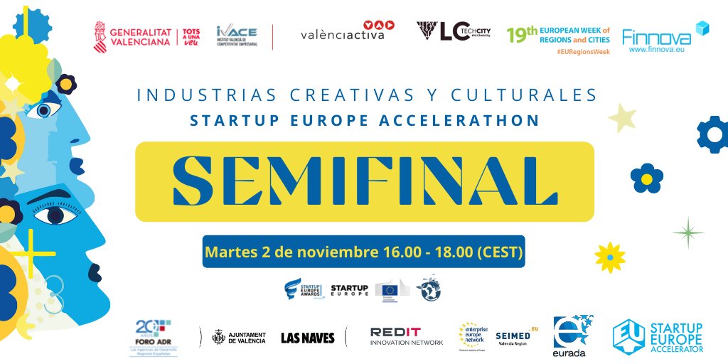 seimedcv's tweet photo. 😱Semifinal Industrias Creativas y Culturales Startup Europe #Accelerathon
4️⃣ramas que compiten por el premio final
- Producción audiovisual🎥
- producción de festivales🎙️
- formación digital💻
- gestión de espectáculos🕺
Online👉https://t.co/p4L6YkMaHr
@StartUpEUAwards @GVAivace https://t.co/D65uUsUrHW