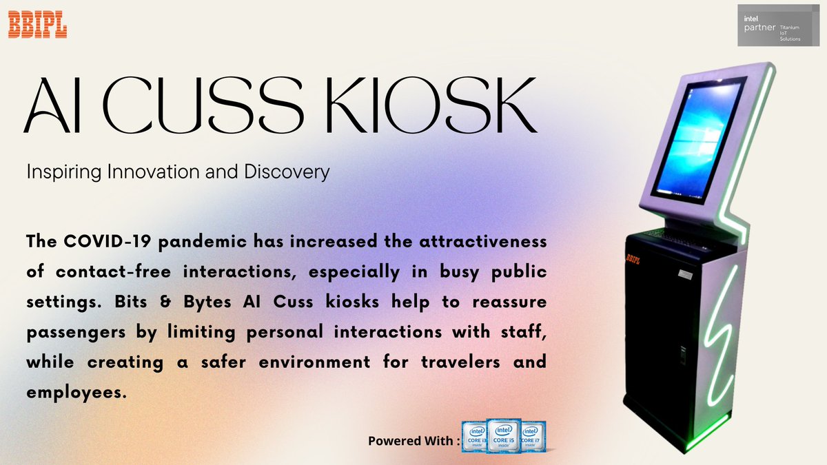 BitsPvt's tweet photo. Bits And Bytes AI Cuss kiosks provide a great deal of utility besides flight check-in and boarding pass and baggage tag printing. 
They are also able to provide a platform that can be used for entertainment, urgent updates, and advertising.

#airport #airportkiosk https://t.co/pOqcg38DcX