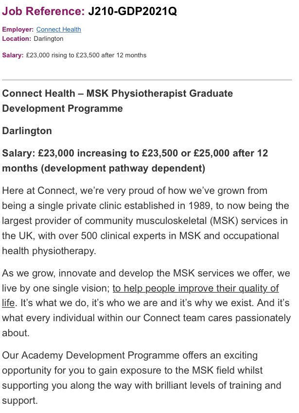 nicklivadas's tweet photo. 📣 MSK GRADUATE VACANCY 🚨(leading onto the Academy Development Program) with @Connect_Health_ DARLINGTON. 
✅Over 70 hours of teaching in Yr1
✅10% CPD blocked time
✅Gym based clinics 
✅Buddy Support 

For further info see below or DM

https://t.co/0sIp88usQL https://t.co/mR7ZLHffG4